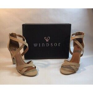 Windsor Beige / Tan / Nude Strappy Block Heels with Zipper Closure - Size8.5